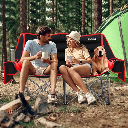 Camping Chairs Oversized Camping Chair Portable Double Camping Chair for Adults Heavy Duty Folding Chair Support 700LBS with Cup Holders & Large Side Organizer Pockets for Camping/Car Trunk/Campfires - Thumbnail 2