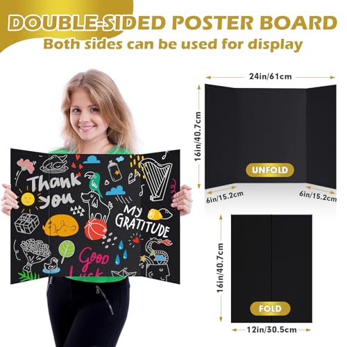 Image of Trifold Poster Board,24 Pack 24 inch x 16 inch Black Corrugated Poster Boards,Display Board,Perfect for School Projects, Science Fairs, Event Displays, and Business Presentations