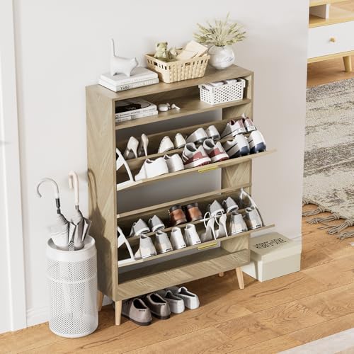 Zapatero estrecho de madera con 2 puertas para pasillo de casa 5