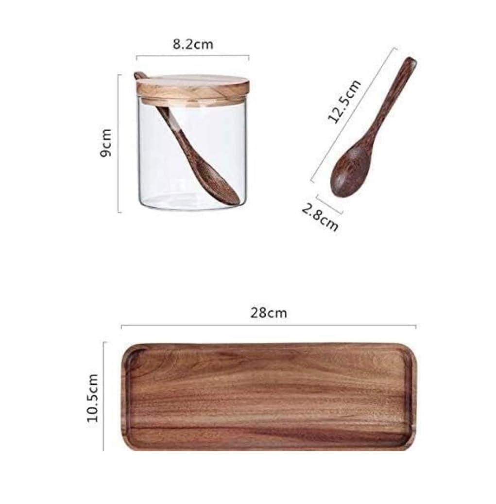 Botes para Condimentos, Juego De Botellas De Especias, Tarro De Vidrio para Condimentos, Salero De Cocina, Azucarero, Caja De Condimentos De Madera Especias para Condimentos