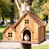 BlueYu Bird Houses for Outside, Wooden Hanging Birdhouse with Spacious Space, Outdoor Bird Nest for Bluebirds, Finches, Yellow Finches, Garden Decorative