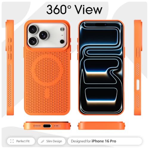 Image of Pikkme Back Cover for iPhone 17 Pro | Honeycomb Cooling Design | Silicone Heat Dissipation | Mag-Safe Compatible | Shockproof Camera Protection Bumper Case (Orange)