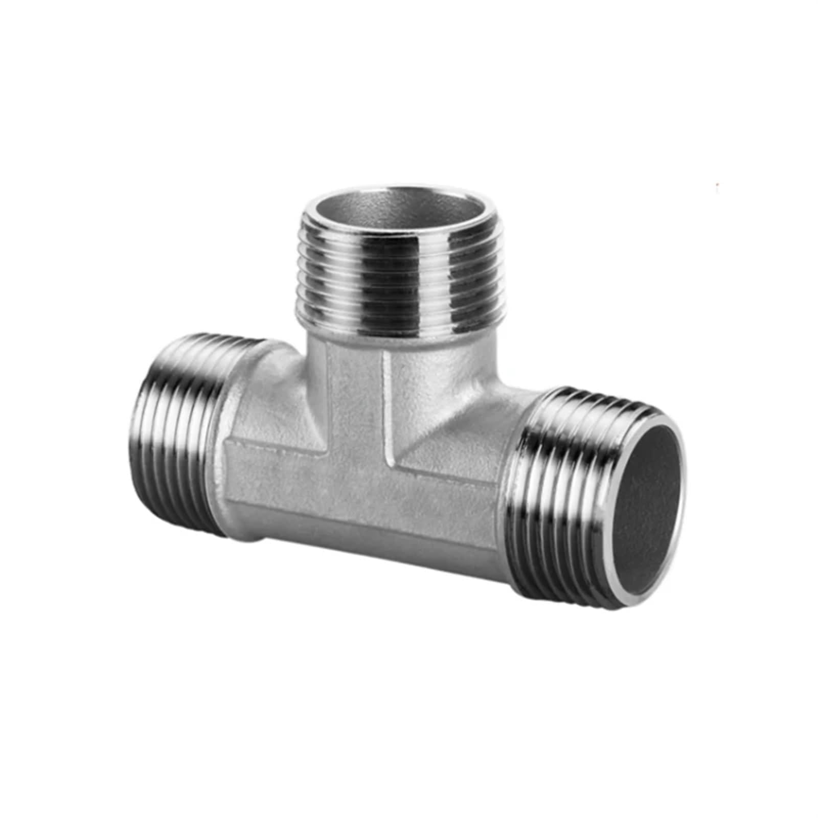 Conector en T de 3 vías Accesorio de tubería en T 3 vías con Rosca Macho + + Hembra, DN6/DN8/DN15/DN25, 1/4", 1/2", 3/4", 1", 1-1/4", BSP, Acero Inoxidable(Male Female Thread,1")