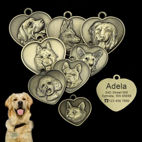 Vintage Retro Heart Shape Customizable Engraved Pets Id Tag For Dog Cat Bronze Nameplate Tags Personalized Anti-Lost Address Number Dogs Collar Id Pendant (French Bulldog) #TOP5