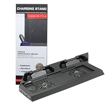 TCOS TECH PS4 Vertical Stand with Cooler Fan Dual Charging Dock USB Hub Multifunction Stand for PS4 Console and Controllers (PS4 Fat)