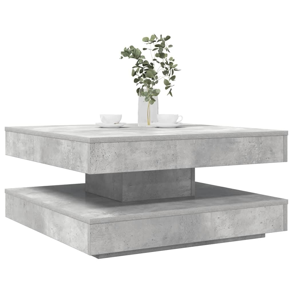 SXZenSpace 360° Rotatable Small Coffee Table Concrete Grey 70 x cm Engineered Wood Modern Side for Living Room with Lower Storage Shelf Easy Assembly Lounge Bedroom