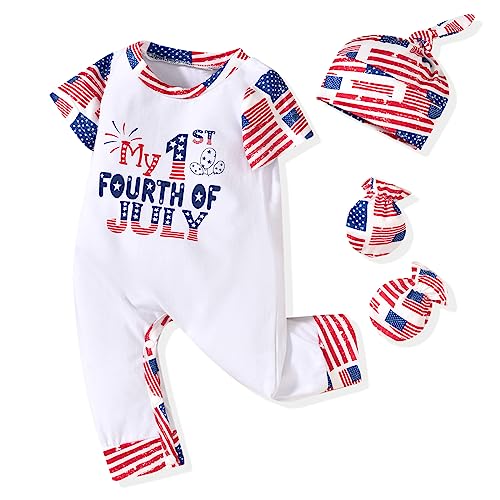 HINTINA First 1st 4th Fourth of July Infant Baby Boy Romper Patriotic Outfits July 4th Jumpsuit Clothes Clothing Set 0-3 Months