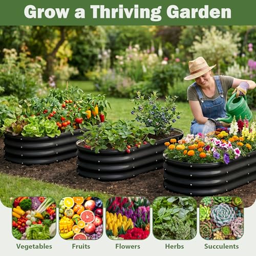Image of 2 PCS Galvanized Raised Garden Bed 4x2x1 Ft, Oval Metal Outdoor Planter Box Kit with Safety Rubber Edge, Easy Assemble Bottomless Large Planting Container for Vegetable, Flower, Fruit, Grey