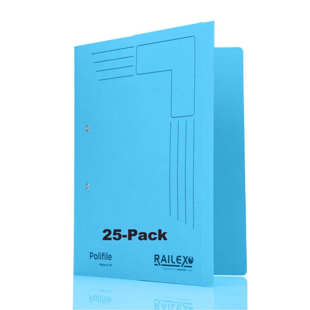 Railex Polifile A4 Folder - Turquoise Pack of 25 for Paperwork A4, Lever Arch File and Ring Binder Alternatives with Flexible Spine and Document Wallet, Cardboard Folders with Durable Plastic Prong