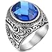 Flongo Men's Vintage Stainless Steel Statement Ring Celtic Knot Blue Glass Class Band, Size 8