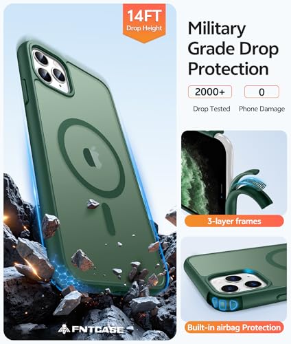 Image of FNTCASE for iPhone 11 Pro Case: [Compatible with Magsafe] Translucent Matte Magnetic Phone Cover - Military Grade Drop Protection Shockproof Protective for iPhone 11Pro 2019 Cases - Green