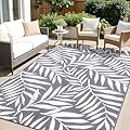 OLANLY Waterproof Outdoor Rug 5x8 ft, Reversible Outdoor Plastic Straw Rug with Leaf Pattern, RV Mat, Indoor Outdoor Carpet for Patio, Camping, Balcony, Deck, Backyard, Grey & White