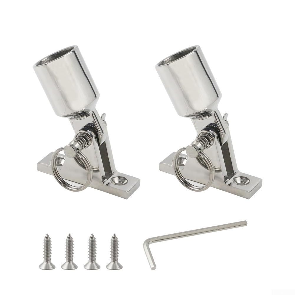 Marine Grade Stainless Steel 316 Deck Hinge, with Quick Release Pin Eye End Cap Set, Awning Hardware, with Wrench Tool(25mm)