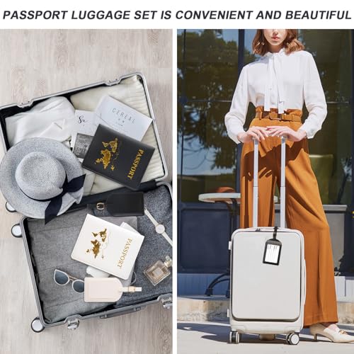Ervoxo Étui Pour Passeport Avec 2 Pièces, Housse Pour Passeport Et 2 Étiquettes Pour Bagages Rose Et Bleu, Matériau En Cuir PU Imperméable Et Léger – vue 6