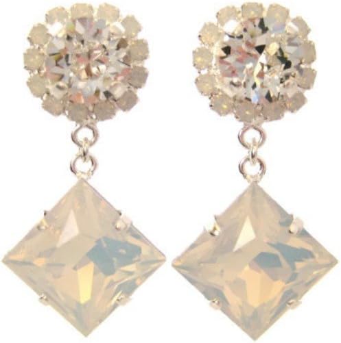 Swarovski Crystal Rhinestones in Clear and White Opal Post Drop Earrings in Silver, Wedding Jewelry Bridesmaid Earrings