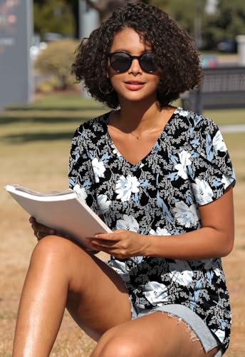 cathy 2025 womens tops summer short sleeve v neck tunic t-shirts blouse s-4xl