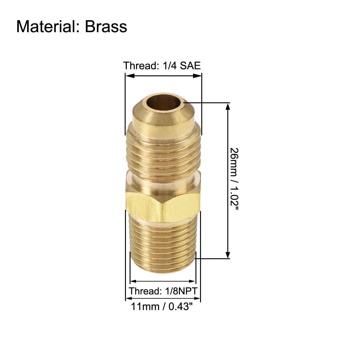 5/16" SAE 45° Male Flare To 3/8" Male NPT Straight Adapter Fitting - For Propane, Gas, Hydraulics