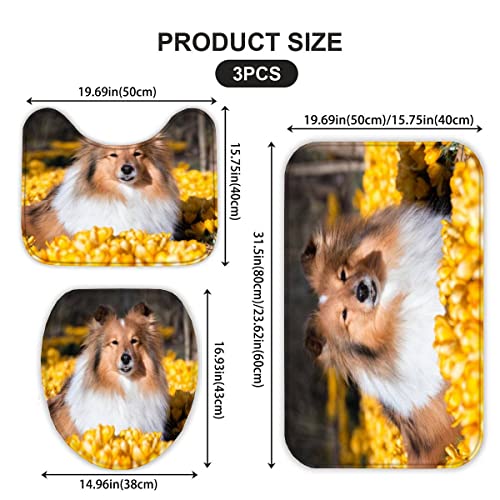 Badematten Set 3 teilig 50x80 Collie 3D Badezimmerteppich Set WC Vorleger Set rutschfeste Badematte Maschinenwaschbar… – Bild 3