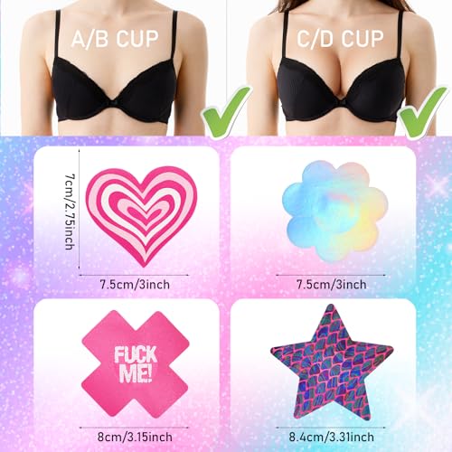 Grevosea 15 Pairs Pasties Nipple Covers, Disposable Nipple Pasties Lingerie No Show Breast Petals Nipple Stickers Nipple Covers for Women (4 Shapes)