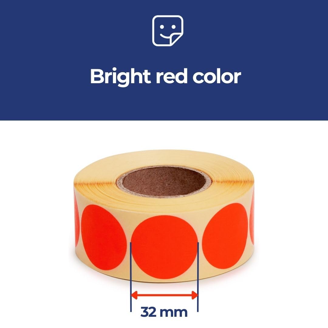 POKORNYS - Étiquettes promotionnelles « -50% » I Stickers pour marchandises à prix réduit I Lot de 2.000 autocollants de rabais en rouge vif I Adhésifs permanents, ronds, Ø 32mm
