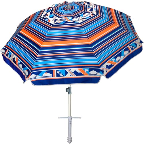 AMMSUN 7ft Heavy Duty High Wind Beach Umbrella Parasols with sand anchor & Tilt Sun Shelter, UPF 50+ Protection Outdoor Sunshade Umbrellas Carry Bag for Patio Garden Pool Backyard Multicolor by AMMSUN - Used condition - US$46.20