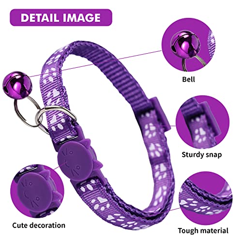 Detachable Cat Collars With Bells, 3 Pack, 1 Personalized Name Tag, Reflective Cat Collar, Soft Nylon Pet Collar For Girls Cats Or Boys Cats. (Purple) #TOP1