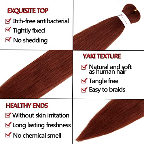 Pre Stretched Braiding Hair Copper Red Long Braid 48 Inch 8 Packs 350 Braiding Hair Extensions Professional Synthetic Fiber Crochet Hair(48Inch,#350) #TOP2