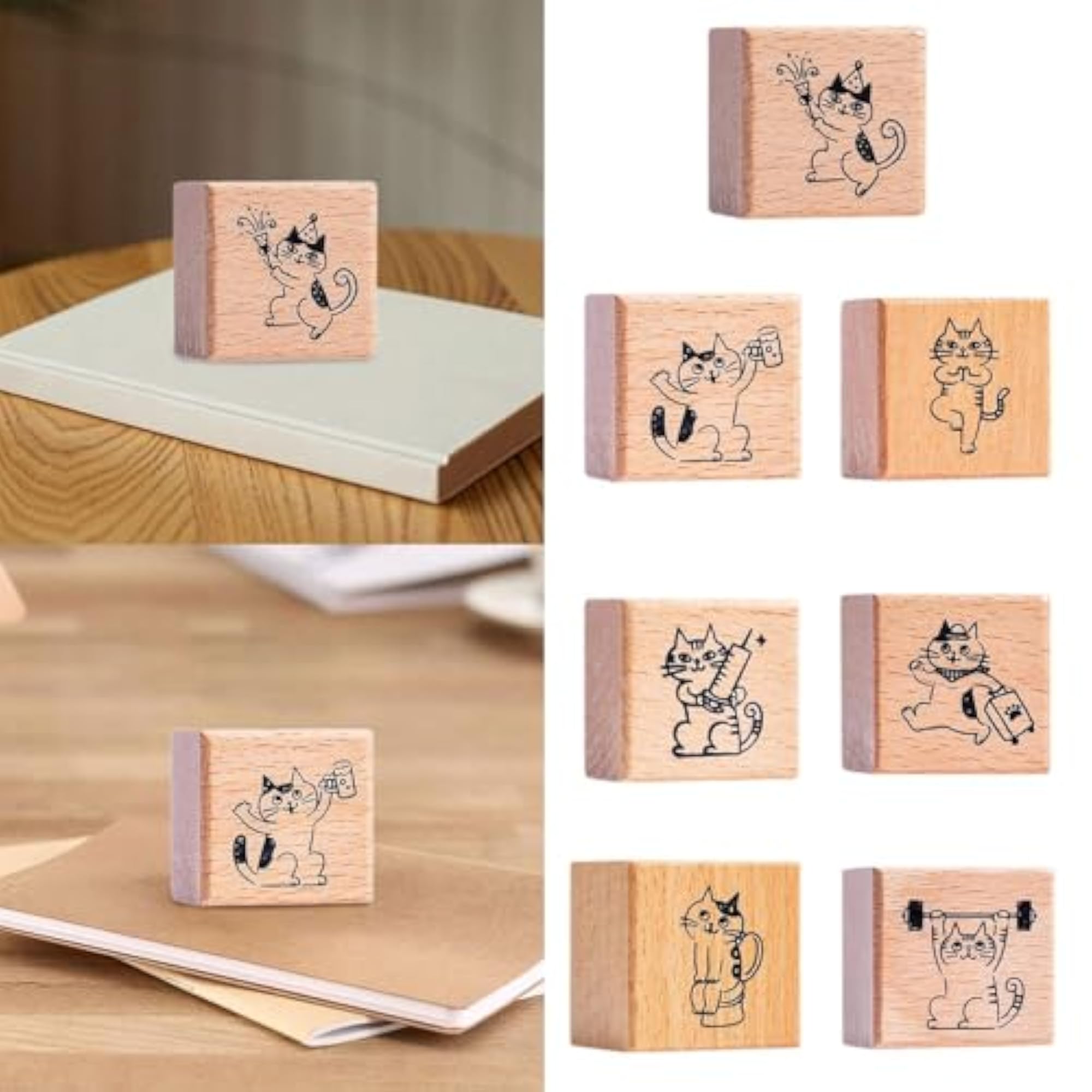 Cat Stamp Small Wooden Rubber Stamp for Journal Scrapbooking