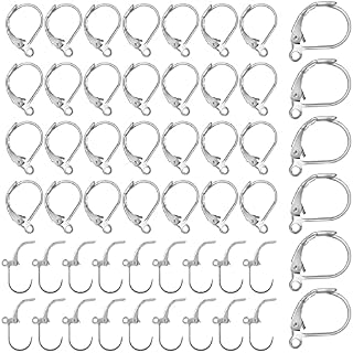 ASTER 300 Pieces Earring Hooks Leverback Earwires 10x16mm Round French Earring Hook Silver Hypoallergenic Earring Supplies for Jewelry Making Findings