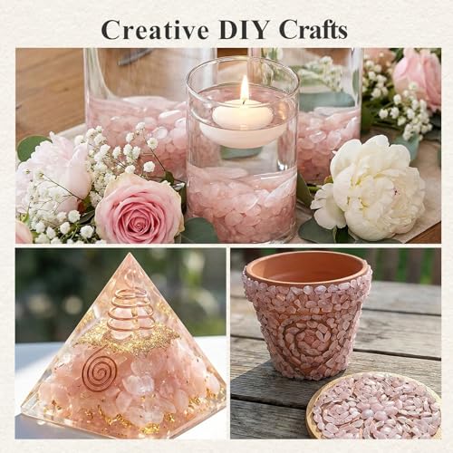 Image of JOHOUSE Rose Quartz Crystals, 1LB Pink Crushed Rose Quartz Chips Bulk | Assorted Succulent Rocks, Plant Gravels, Aquarium Fish Tank Gravel, Vase Filler