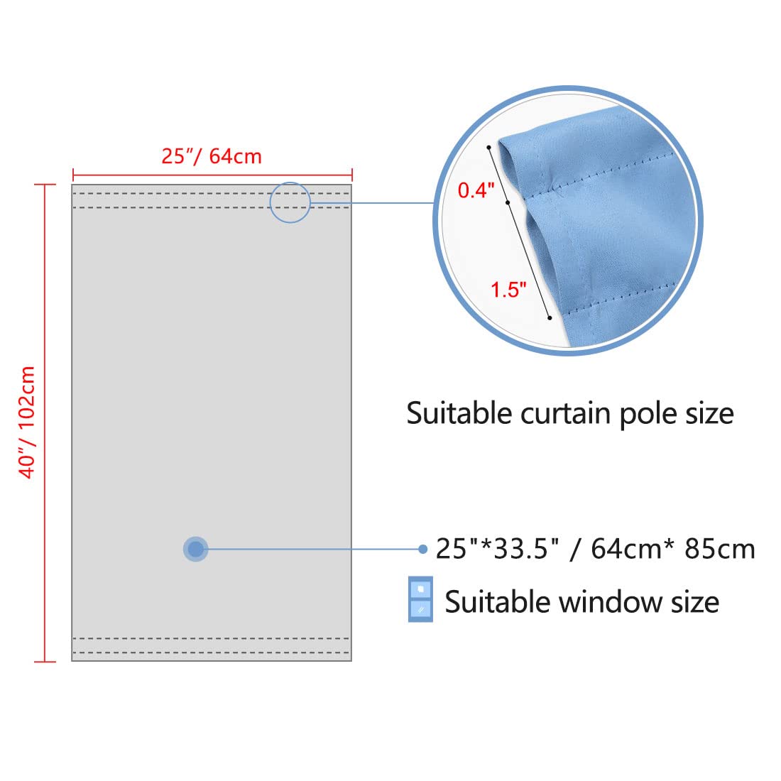 PiccoCasa Blackout French Door Curtain Panel - Blackout Door Curtain 25x40 Inches Solid Drapery with Tiebacks - 1 Panel,Sky Blue - Image 4