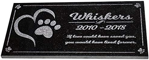 POEM Studio Unique Dog Cat Paw Graphic Personalized Black Granite Stone Pet Headstone Grave Marker Garden Plaque Engraved with Pet Name Dates