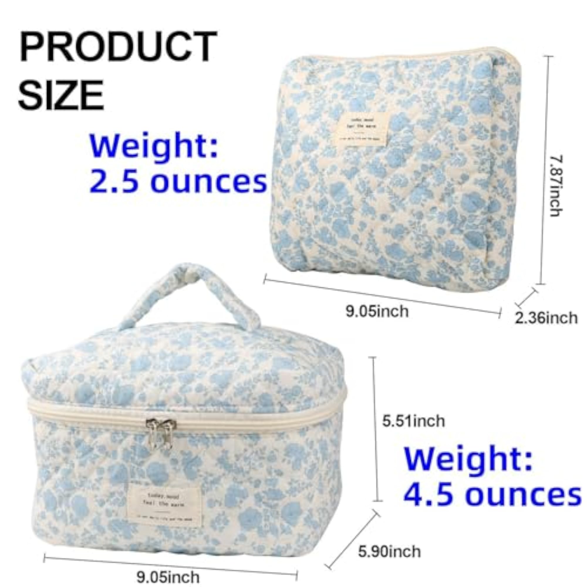 Makeup Bag Travel Essentials Quilted Cosmetic Pouch