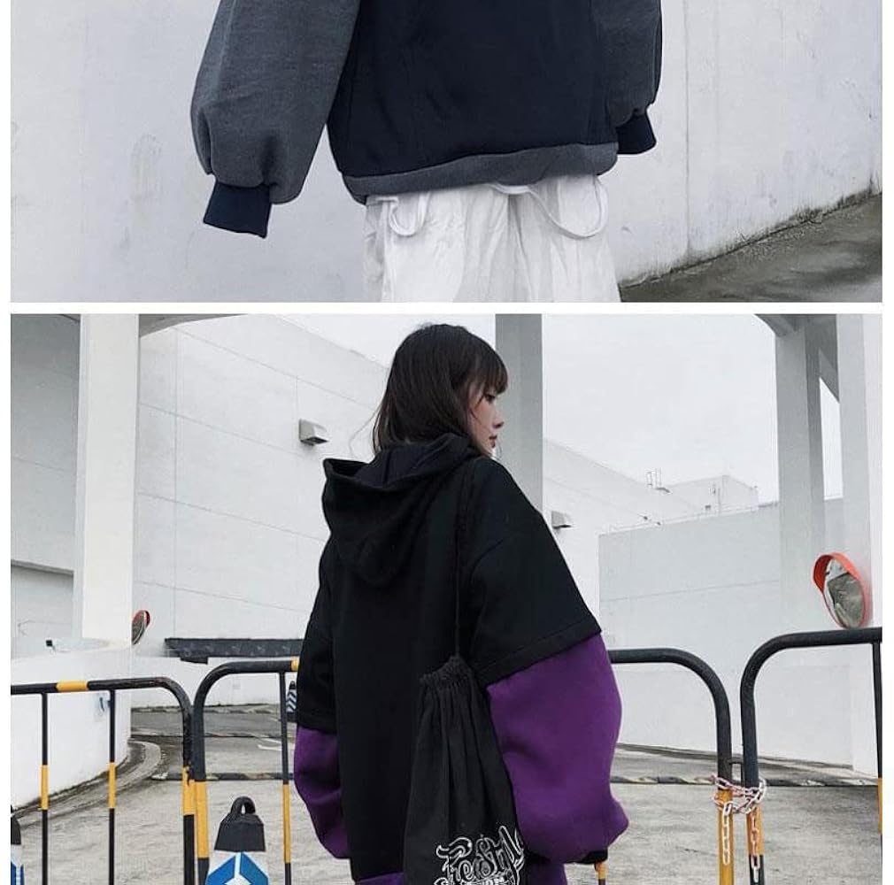 Attria Women Y2K Colorblock Long Sleeve Drawstring Hoodie