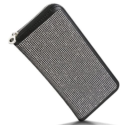 HANDBAG EXPRESS Bling Rhinestone Zip Around Wallet for Women Purse (7345 Black)