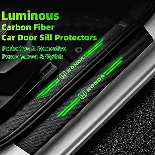 5 Pcs Car Door Sill Protector For Hon With Car Rear Bumper Protector, Luminous Protective Covers For Car Door Step And Car Bumper With Logo, Carbon Fiber Threshold Door Entry Guard Decorative #TOP1