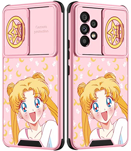 Goocrux For Samsung Galaxy A53 5G Case For Girls Women Anime Kawaii Cartoon Moon Girl Character Girly Phone Cover Cute Pink Design With Slide Camera Cover Aesthetic Teen Cases For Galaxy A53 6.5'' #TOP12