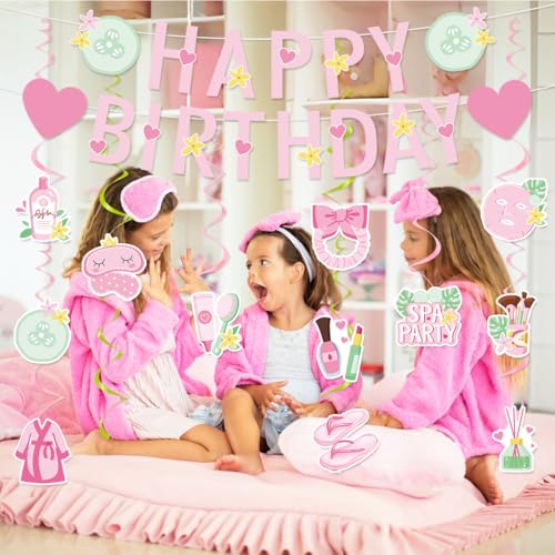 Image of Spa Birthday Party Decorations Include Spa Happy Birthday Banner Hanging Swirls Spa Day Theme Party Supplies For Girls