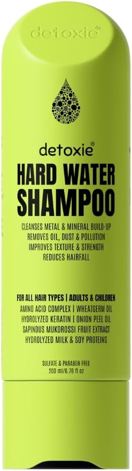 Detoxie Hard Water Shampoo 200 ml | Adults & Children | Cleanses Metal, Mineral & Pollution Build-up | Reduces Hairfall | All Hair Types | Amino Acid Complex, Wheatgerm Oil, Keratin & Soy Protein