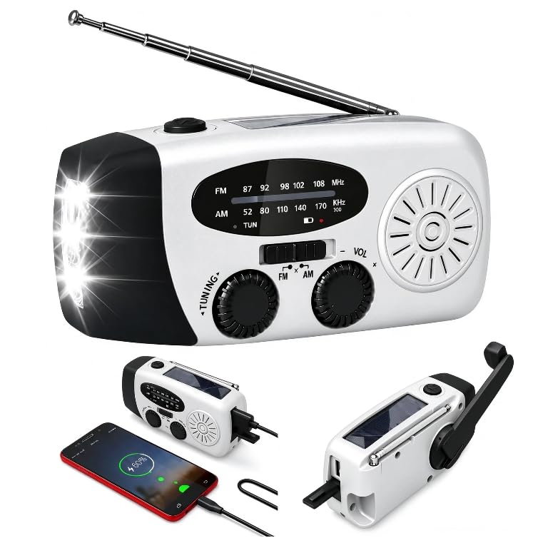 Wind Up Solar Radio with LED Torch, AM/FM Emergency Radios with SOS Alarm