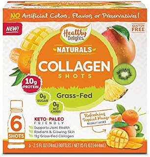 Delights Grass-Fed Collagen, Refreshing Tropical Mango, 6 Shots, Total Weight 15 fl oz