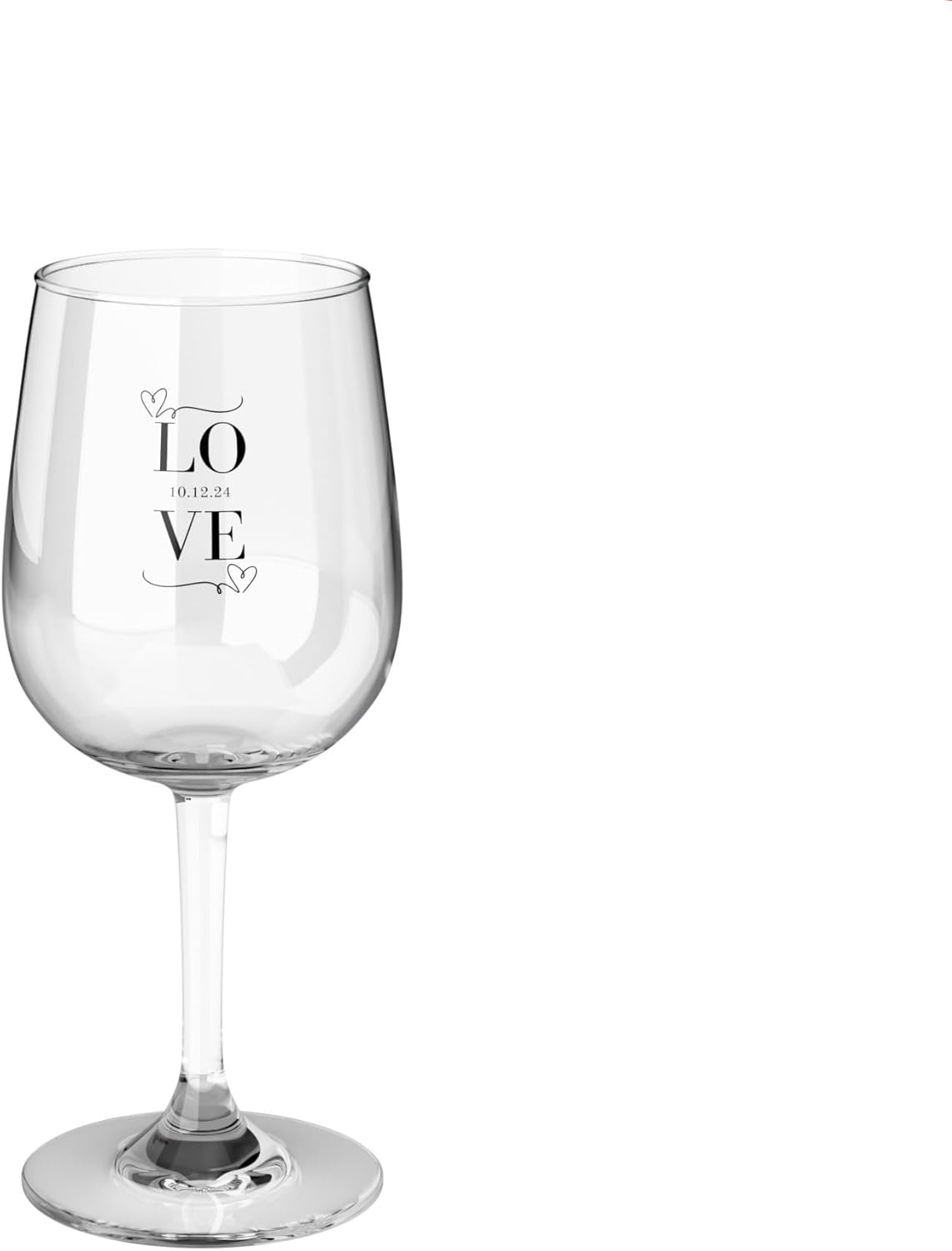 Personalized Love Wine Glass, Custom Wedding Date Glassware