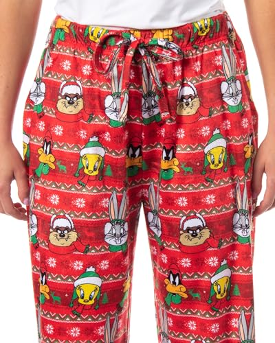 INTIMO Looney Tunes Calça de pijama feminina de Natal, Papai Noel, coelhinho, Taz, Tweety, Vermelho,