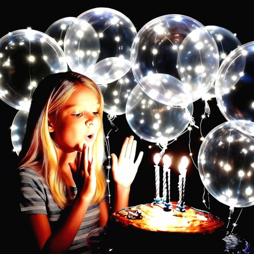 LED Bobo Balloons 10 Packs Clear Light Up Balloons with String Lights for Party Birthday Wedding Quinceanera Decorations Cold White