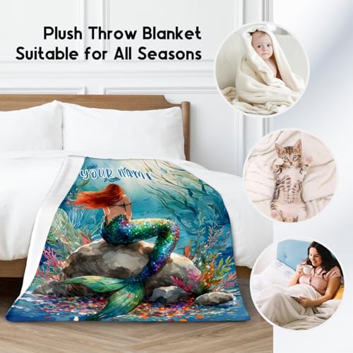 Custom Mermaid Blanket - 60x80 Inches Cute Throw Blanket for Kids - Soft Fuzzy Blankets for Couch & Office