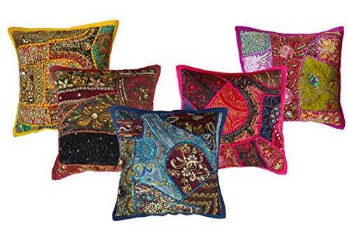 Rastogi Handicrafts Indian Traditional Handmade Cushion Cover, Decorative, Embroidered Cotton Cushion Cover Patchwork (5)