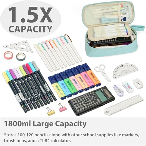 Image of SPACEMATE Pencil Case Pouch Box Bag School Supplies Girls Boys Kids, Cute Preppy Stuff Large Big Capacity Aesthetic Pen Organizer, Back to College Stationary, Eggshell Blue, Standard Stlye, 1800ml