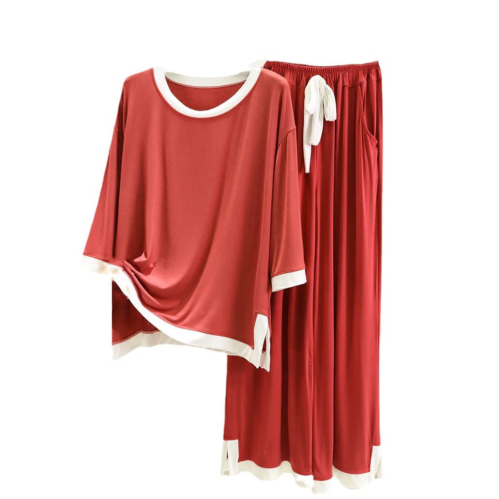 Pijamas de primavera para mujer, conjuntos de pijama de algodón modal, trajes sueltos para el hogar, conjuntos de 2 piezas, ropa cómoda para el hogar, rosso, XL