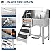 JoyJoy Stainless Steel Dog Washing Station - Dog Bath Tub for Large, Medium, Small Dogs, Pet Grooming Tub with Ramp, Non-Slip Grate, Shower, Soap Box, Faucet, Drain for Home & Outdoor（38