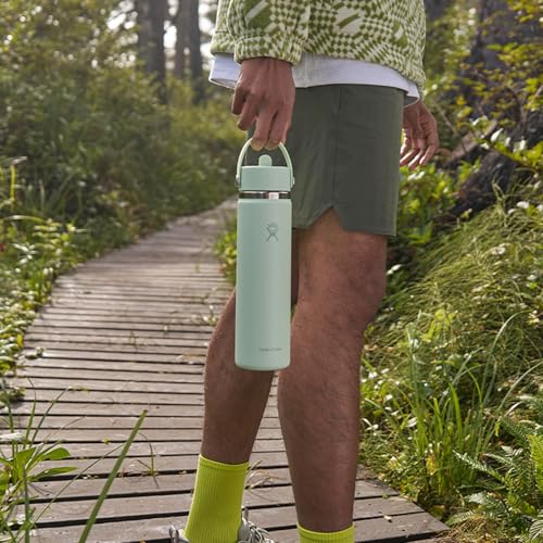 Image of Hydro Flask Water Bottle - Insulated Stainless Steel - Wide Mouth Flex Straw Lid, Non Spill, Leakproof and Refillable in 24 Oz Reef Pink